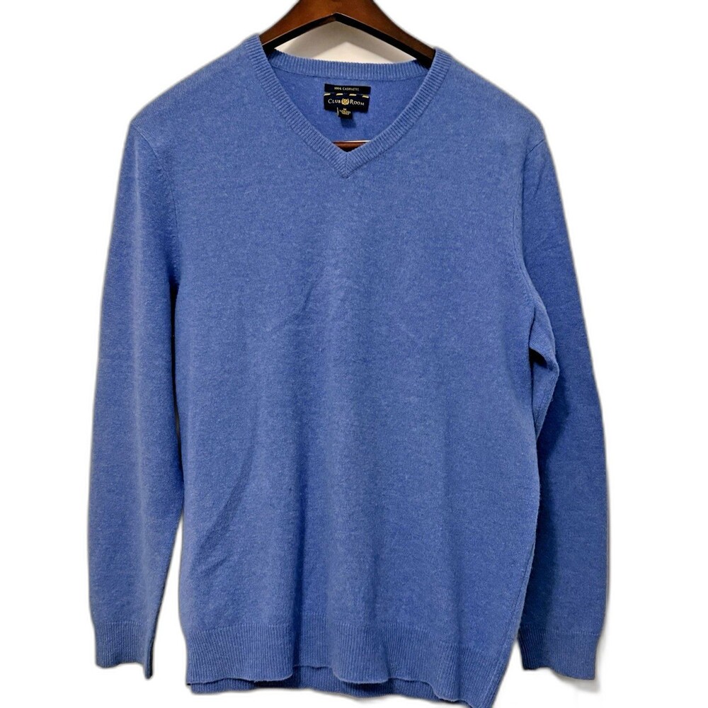 Club Room Men's 100% Cashmere V-Neck Sweater  Size‎ M Blue Soft Warm Luxe Knit